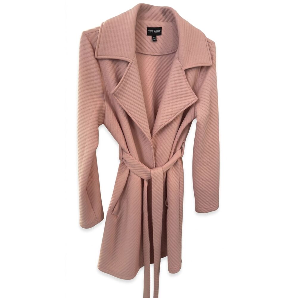 Steve Madden Blush Ribbed Wrap Trench Coat XS Belted EUC